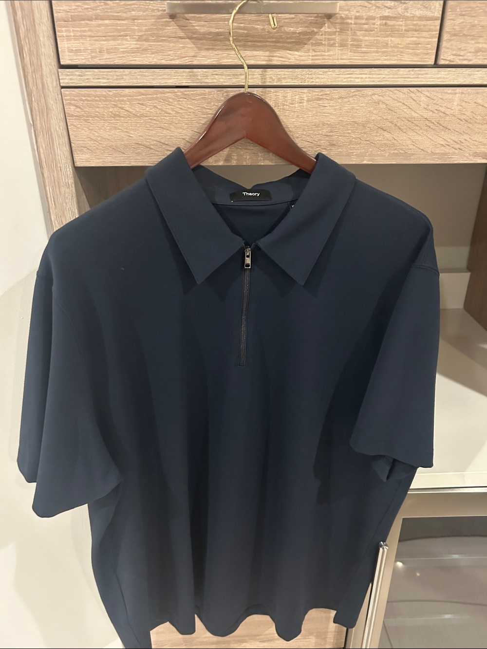 Theory Men's Navy Short-Sleeve Zip Polo